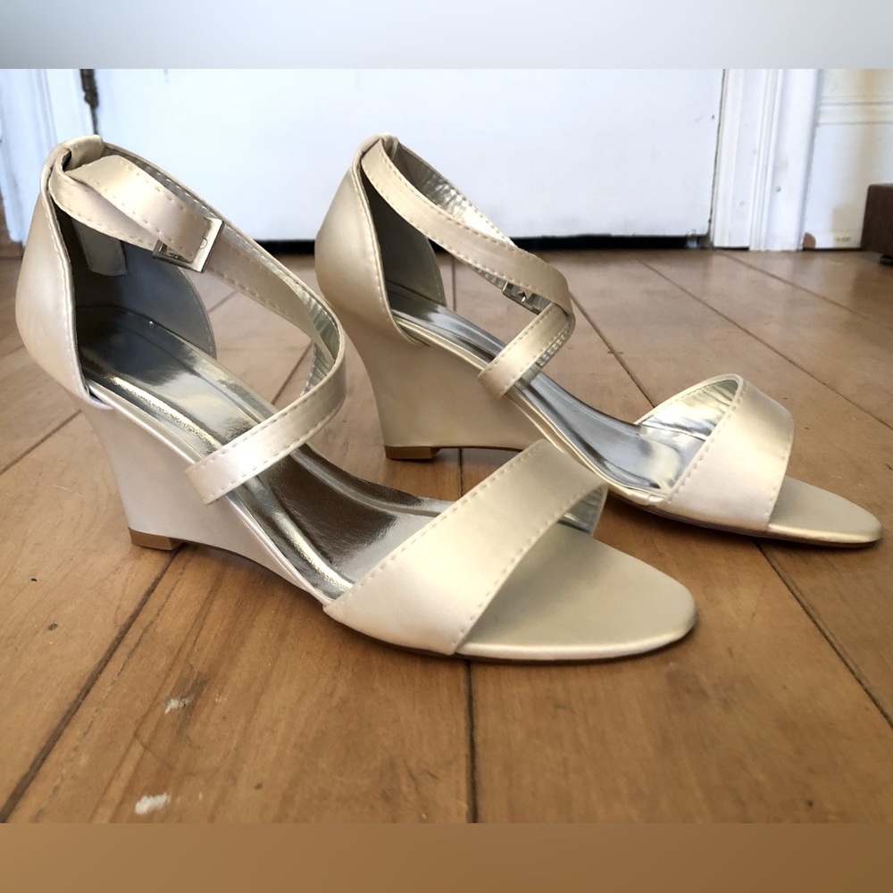 JJ’s Ivory 3” Wedge Wedding Heel - Satin Fabric